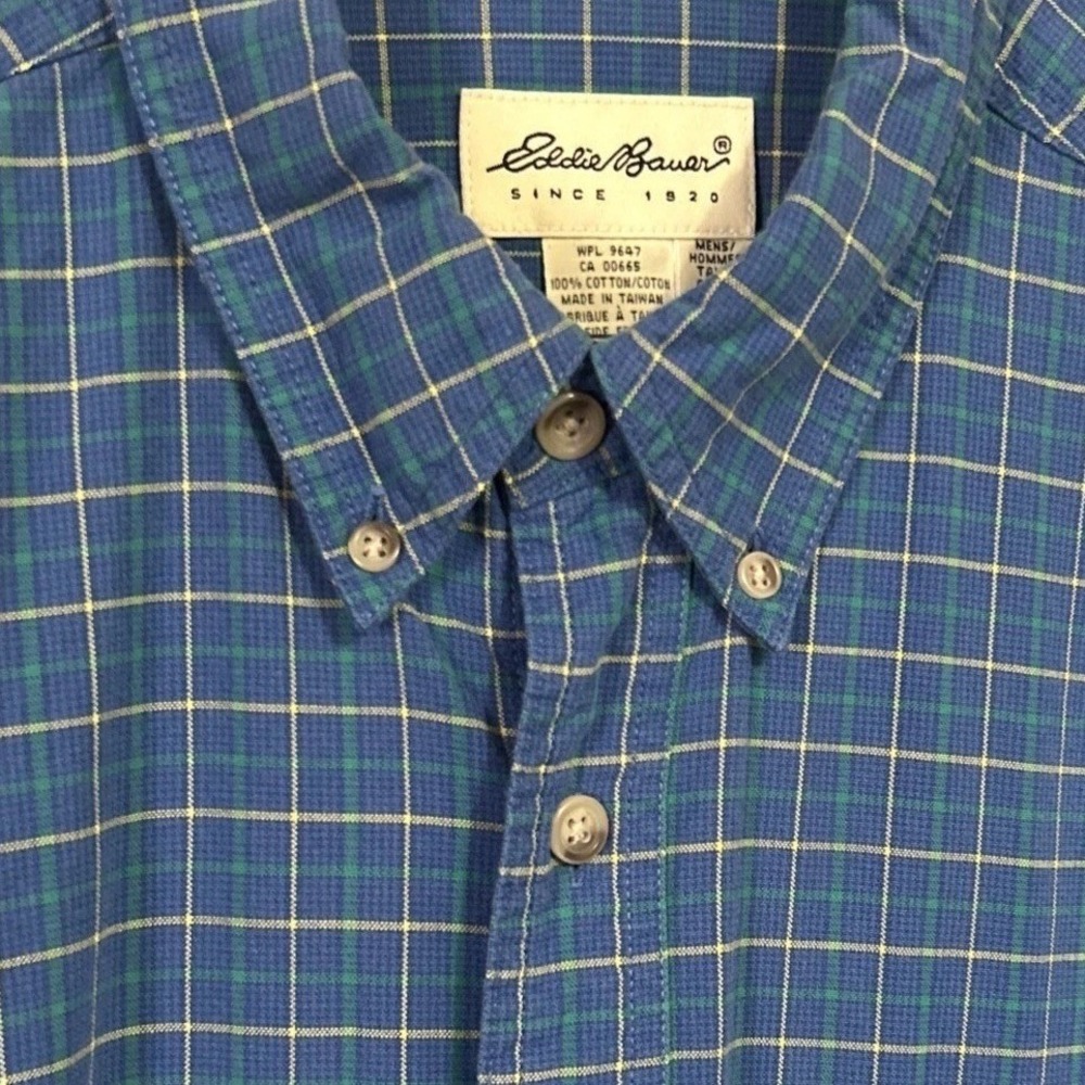 VTG Eddie Bauer Button Up Long Sleeve Men's Blue Plaid Shirt CA00665 XL-Tall
